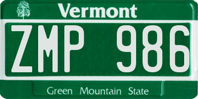 VT license plate ZMP986