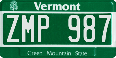 VT license plate ZMP987