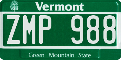 VT license plate ZMP988