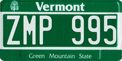 VT license plate ZMP995
