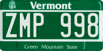 VT license plate ZMP998