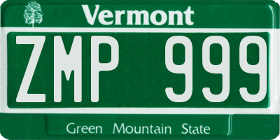 VT license plate ZMP999