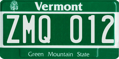VT license plate ZMQ012