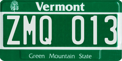 VT license plate ZMQ013