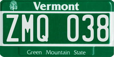 VT license plate ZMQ038