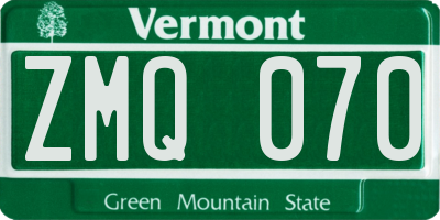 VT license plate ZMQ070