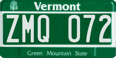 VT license plate ZMQ072