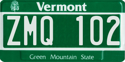 VT license plate ZMQ102