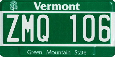 VT license plate ZMQ106