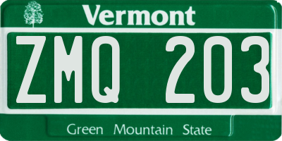 VT license plate ZMQ203