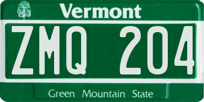 VT license plate ZMQ204