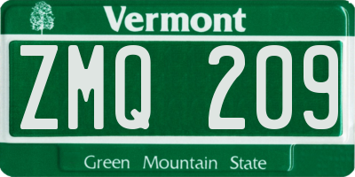 VT license plate ZMQ209