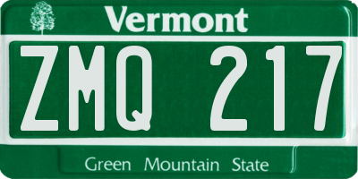 VT license plate ZMQ217