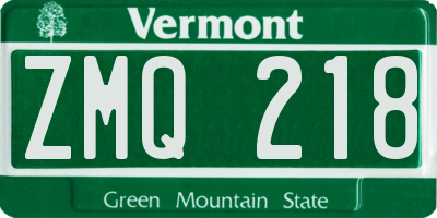 VT license plate ZMQ218