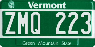 VT license plate ZMQ223