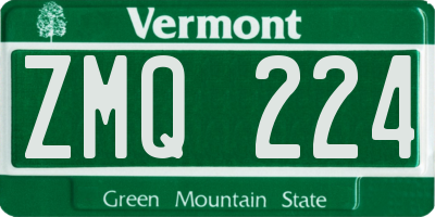 VT license plate ZMQ224