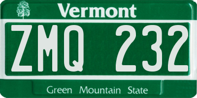 VT license plate ZMQ232
