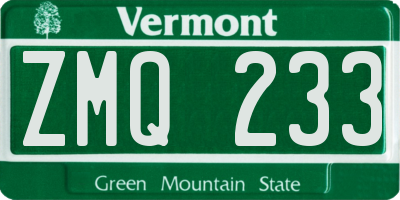 VT license plate ZMQ233