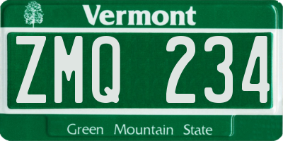 VT license plate ZMQ234