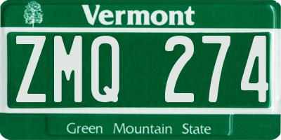 VT license plate ZMQ274