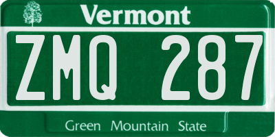 VT license plate ZMQ287