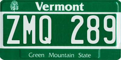 VT license plate ZMQ289
