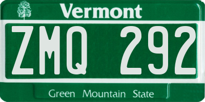 VT license plate ZMQ292