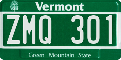 VT license plate ZMQ301
