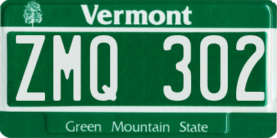 VT license plate ZMQ302