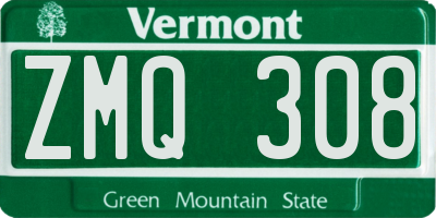 VT license plate ZMQ308
