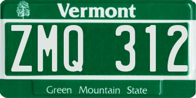 VT license plate ZMQ312