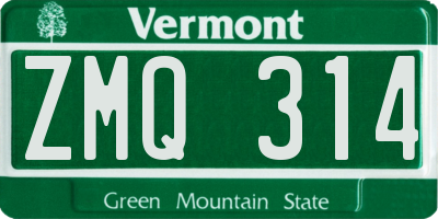 VT license plate ZMQ314