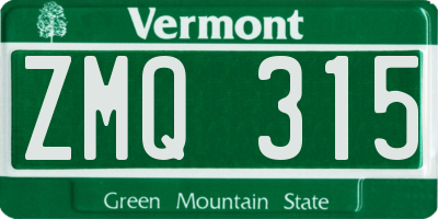 VT license plate ZMQ315