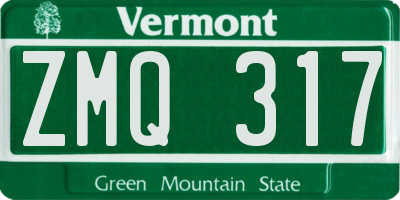 VT license plate ZMQ317
