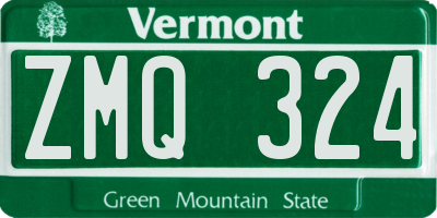 VT license plate ZMQ324