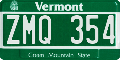 VT license plate ZMQ354
