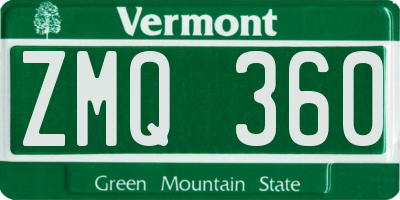 VT license plate ZMQ360
