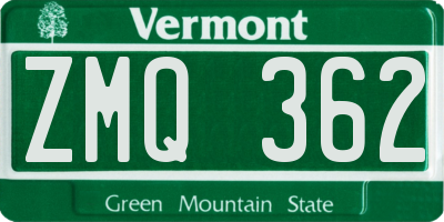 VT license plate ZMQ362