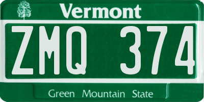 VT license plate ZMQ374