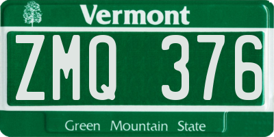 VT license plate ZMQ376