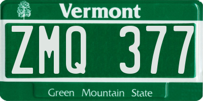 VT license plate ZMQ377