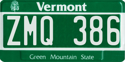 VT license plate ZMQ386