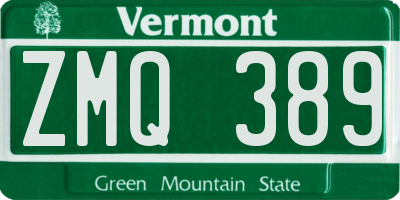 VT license plate ZMQ389