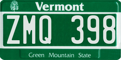VT license plate ZMQ398