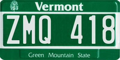 VT license plate ZMQ418