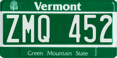 VT license plate ZMQ452