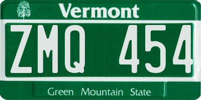 VT license plate ZMQ454