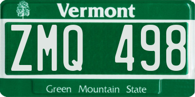 VT license plate ZMQ498