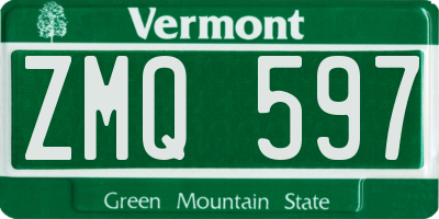 VT license plate ZMQ597