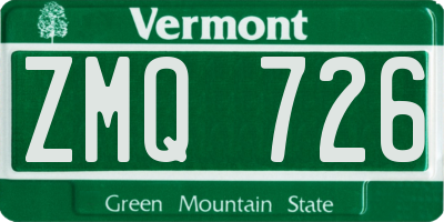 VT license plate ZMQ726